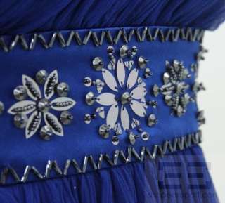 Maggy London Royal Blue Silk Jeweled One Shoulder Dress Size 2 NEW 