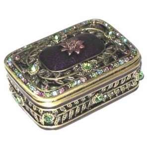  Jewelry Box Pewter Colorful Stone Studded Rectangle