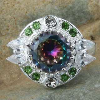 JA59 Size #9 Mystic Topaz Gemstones Stylish Gems Silver Ring  