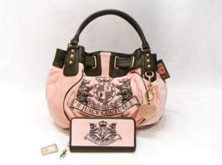 JUICY COUTURE Scottie Embroidery Pink Velour FS Bag W Heart Charm 