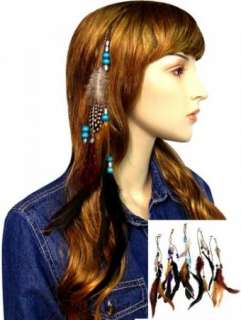 ONE 13 Clip in Bead & Feather Hair Extension suede leather cord gator 