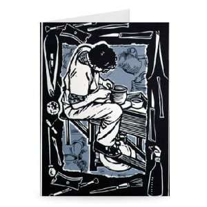  Potter, 1998 (linocut on paper) by Karen   Greeting Card 