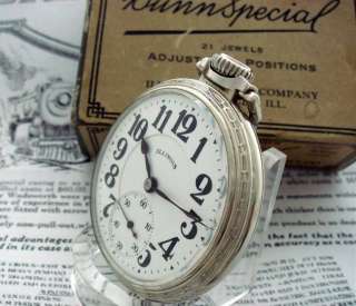 Illinois Bunn Special 60h RR Pocket Watch w Original Box, Bag, Papers 