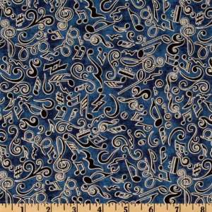 44 Wide Perfect Pitch Tossed Musical Notes Blue/Black 