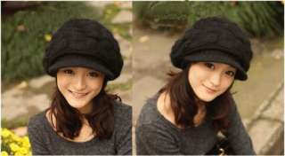 628 Korean Winter Woman Hat with Ball Warm Knitted Brim Cap  