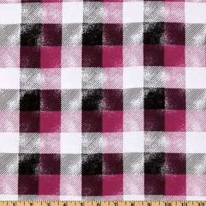  58 Wide Stretch Rayon Jersey Knit Plaid White/Pink/Black 