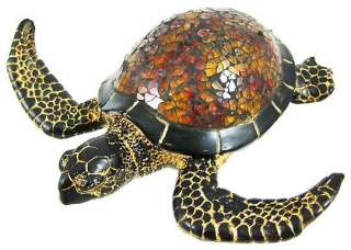 Rustic Mosaic Glass Sea Turtle Statue Figurine  