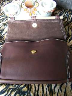 VTG 70s Brown Soft Leather Wood Envelope Clutch Purse Bag Hippie Boho 