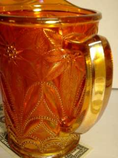 Imperial Carnival Glass Marigold Poinsettia Milk Pitcher  