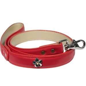   Leather Leash with Flower Studs   Red   Four Feet Long
