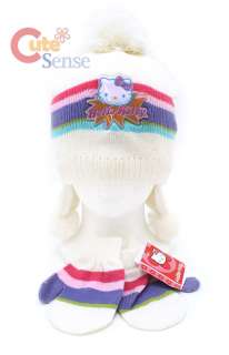 Sanrio Hello Kitty Mitten Gloves Beanie Set  White Kids  