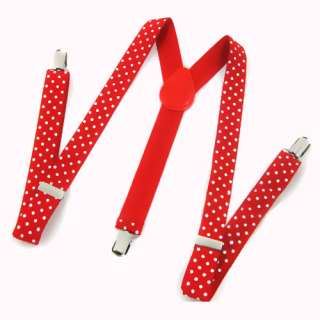 Red Lady Elastic Suspenders with White Dots  