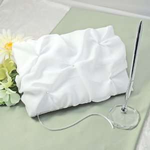  Wedding Favors Elegant Chiffon Guest Book and Pen   White 