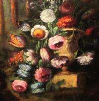 Large Antique 18th Century Italian Floral Still Life Painting OIl on 