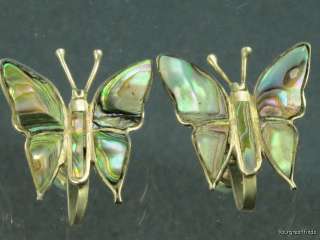 VINTAGE MEXICAN 925 SILVER ABALONE BUTTERFLY EARRINGS  