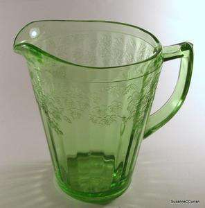  Glass CHERRY BLOSSOM Green Depression Glass 36 oz Pitcher  