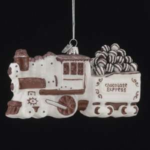   of 8 Glass Blown Chocolate Express Holiday Trains Christmas Ornaments