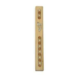  15cm Wood Mezuzah with Diamond Design 