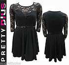 NEW LADIES INSERT LACE TAILORED PLUS SIZE SKATER DRESS 16   28