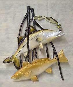   83 Metal Art Fish Wall Plaque, w Snook, Bait Fish and Red Drum Figures