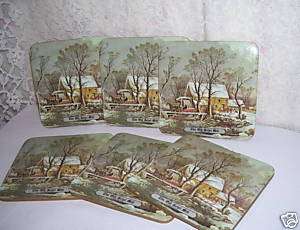 CURRIER & IVES OLD GRIST MILL DRINK COASTERS  
