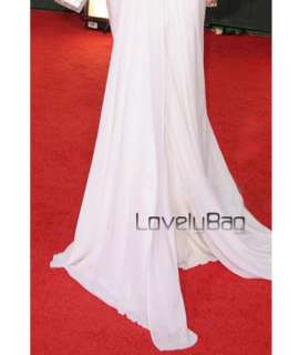 Sexy Runway White Chiffon Crystal Shawl Designer Train Prom Gown 