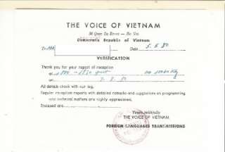 QSL Radio Hanoi Socialist Republic of Vietnam 1980 DX  