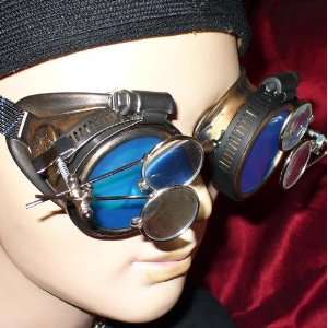   Goggles Glasses gold blue magnifying lens 2x 