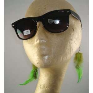  Wayfarer Feather Sunglasses Glasses Black Frame Green 