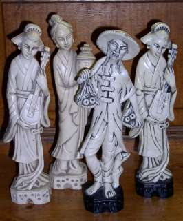 Set of 4 Plastic Ivory Look Oriental Figurines  