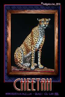 Mexican Black Velvet Painting from Tijuana The Cheetah Hand Painted 