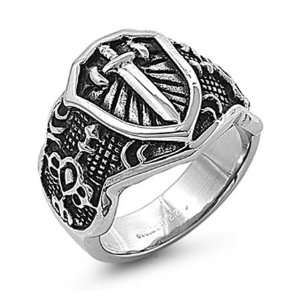  Stainless Steel Oxidized Sword Design Mens Ring Size 11 Jewelry