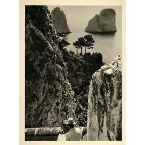  1937 Faraglioni Rocks Island Capri Italy Photogravure 