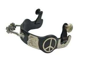   Western Silver Engraved Peace Sign Floating Rowel Bumper Spurs  