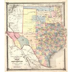  1872 Texas County Map by Warner & Beers~Reproduction ~ 20 