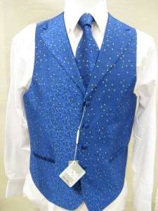 Mens Suit Tuxedo Dress Vest Necktie Bowtie Hanky Set Royal Blue 