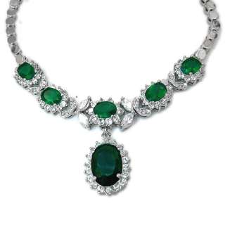 Wedding Jewelry Emerald 18K White Gold Plated Oval Cut Necklace For 