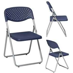 Folding Chair with Blue Plastic Seat and Back and Silver Frame (4 Pack 