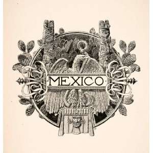  1894 Print Mexican Coat Arms Eagle Snake Serpent Totem 