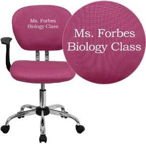  Embroidered Mid Back Pink Mesh Task Chair with Arms and 