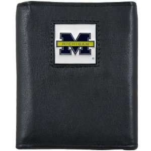  Michigan Wolverines Black Tri fold Leather Executive 