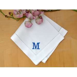  Set of 4 Monogrammed Linen Napkins w/ Single Initial  Font 