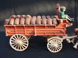 1950s PAINTED CAST IRON 16 FIRE FIGHTER WATER WAGON TOY  