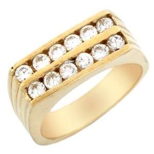    10k Solid Yellow Gold Two Row Channel Set CZ Mens Ring Jewelry