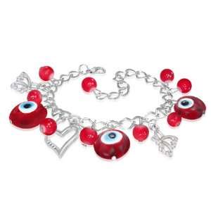 Fashion Red Evil Eye Beads Ball Love Heart Butterfly Womens Bracelet