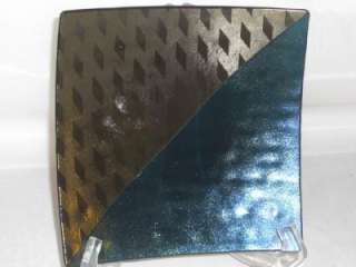 Signed Kurt McVay Fused Art Glass Plate TRAY Grid Deco  