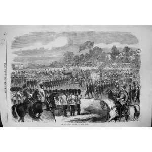  1860 VOLUNTEER REVIEW HYDE PARK LONDON WAR SOLDIERS HORSES 