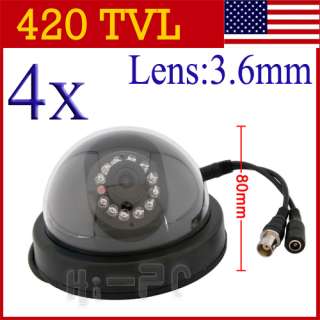 Lot 4 * 420TVL Ceiling CCTV IR DOME Security Camera Indoor 3.6mm Black 