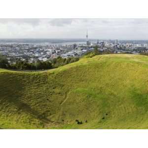 Panoramic City View from Mount Eden Volcanic Crater, Auckland, North 