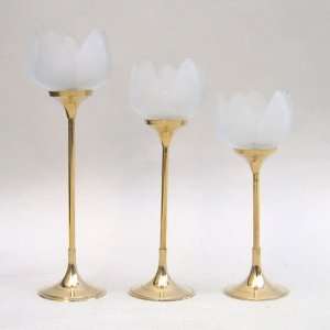 REAL SIMPLEA HANDTOOLED HANDCRAFTED BRASS GLASS TULIP CANDLE HOLDER 